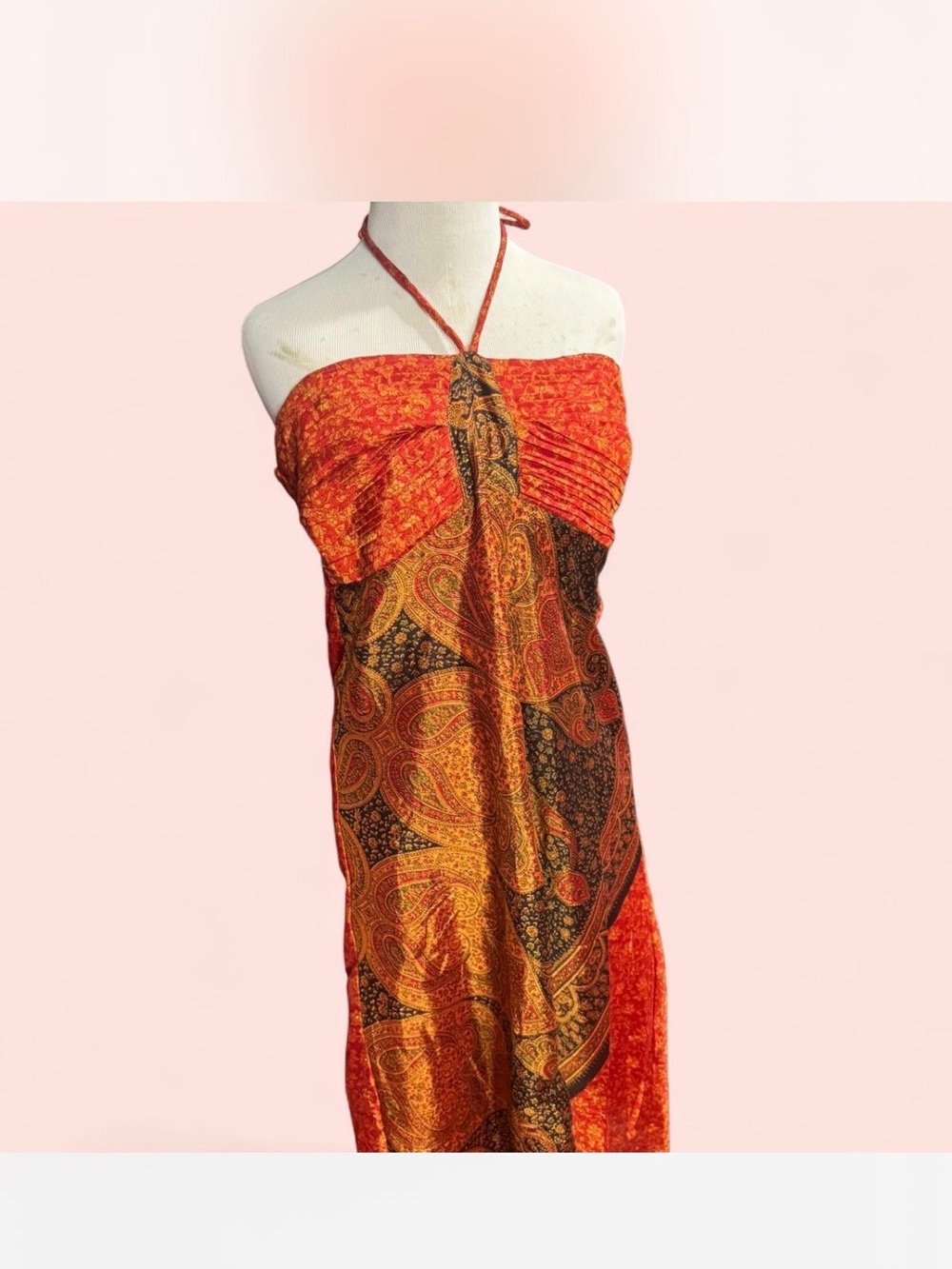 Jedzebel Paisley Halter Midi Dress in Orange and Gold